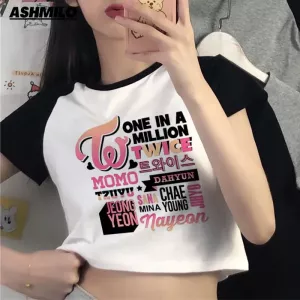 KPOP Twice Summer Harajuku Y2k T-shirt Korean Style T Shirt Women Streetwear Ulzzang Tshirts Crop Top Female Slim Fit Clothes