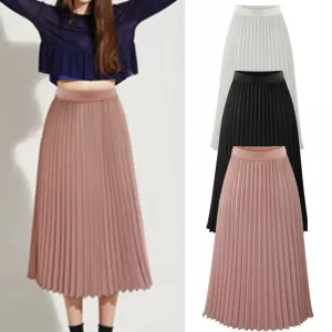 Knitted Long Maxi Skirt Women 2024 Temperament High Waisted Pleated Half Body Skirt Casual Solid Versatile A Line Half Skirt