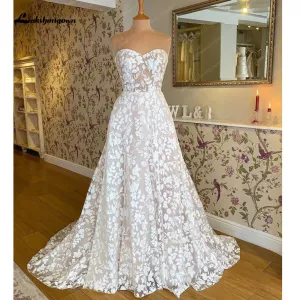 Lakshmigown Full Lace Floral Sweetheart Neckline Princess Beach Wedding Dress 2023 Robe Chic Bridal Gown Women Custom Made