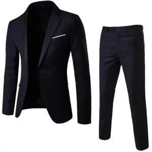 Men Blazer Pants Set Groom Wedding Blazers Slim Fit Turndown Collar One Button Pockets Suit Set Formal Suit Business Dress Suit