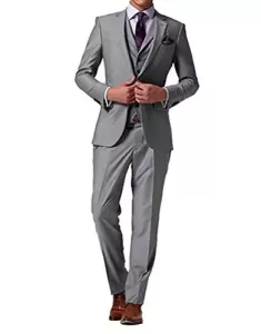 Men Business Suit Sets(Blazer+Vest+Pants) Gray Formal For Work Pantsuit Tuxedo For Wedding Party