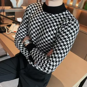 Men Clothing Autumn Winter High Quality Knitting Sweater/Male Slim Fit Plaid Fashion Pullover Men's Casual Knit Shirt