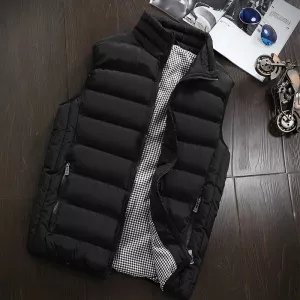 Men Gingham Lined Zip Up Vest Jacket
