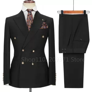 Men Slim Fit Tuxedo Groom Groomsman Double Breasted Business Suit Wedding Party Prom Formal Occasion 2 Piece Jacket Pants