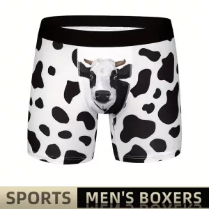 Men Sports Boxers Underwear Underpants Sport Black M L XL Cartoon Cow Printing Ventilate Fashion Fitness Casual Comfortable