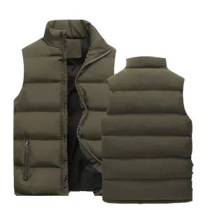 Men' Vest Jackets Warm Sleeveless Jackets Male Cotton Padded Vest Coats Men Stand Collar Casual Waistcoats Clothing