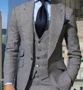 Men's Houndstooth Suits Single Breasted Slim Fit Formal Groom Tuxedo Set For Wedding/Business Party Prom Fashion Men Clothing