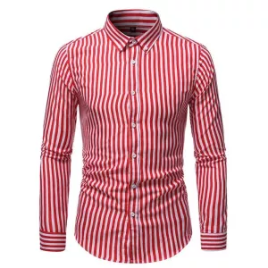 Men's shirt Long sleeved casual British style shirt casual slim fitting vertical stripe