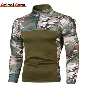 Mens Tactical Combat Sweaters Men Military Uniform Camouflage Zippers Sweatsuits US Army Clothes Camo Long Sleeve Shirt