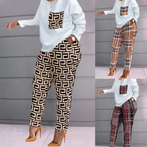 New European and N Fashion Printing Long Sleeve Large Size Ladies Leisure Suit