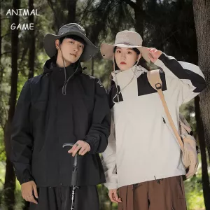 New Long Sleeve Outdoor Windproof Coats Waterproof Hooded Jackets Color Matching Zipper Couple Top