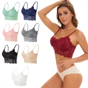 New Women Lace Bras Top Comfortable Bralette Solid Color Sexy Underwear Vest Female Hollow Out Wireless Lingerie Seamless Bra