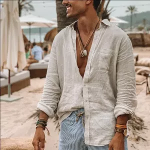 New summer style men's casual solid color lapel shirt