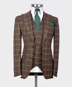 Plaid Fabric Trajes elegante para Hombres Customized 3pcs Blazer Vest Pants Men's Suit Formal Party Business Wear Male Suits