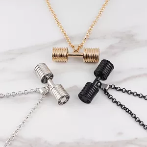 Round Dumbbell Pendant Necklace Bodybuilding Gym Fitness Barbell Necklace For Men Women Sport Boho Jewelry Link Chain Fashion