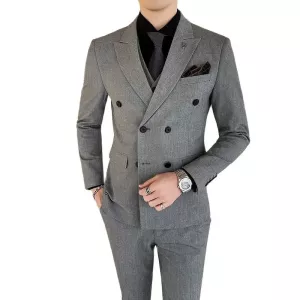 S-7XL (Jacket + Vest + Pants) High-end Bridegroom Wedding Dress Solid Color Double-breasted Suit 3Pcs Mens Formal Business Suit
