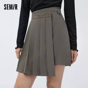 Semir 2023 Women Skirt Spring New Playful Asymmetrical Pleated Skirt Solid Color Sweet Cool A-line Skirt for Women