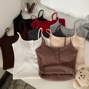 Sleeveless Crop Top Women Camis Button Up Corset Top Summer Clothes 2024 Sexy Party Top Basic Spaghetti Strap Y2K Tank Top