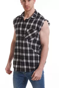 Sleeveless Plaid Front Shirt for Men,Cowboy Button Down Shirts