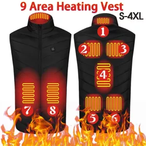 Thermal Warm Vest 9 Area Heating USB Electric Heating Vest Smart with Zipper Pocket Men Women Sportswear Heated Coat for Camping
