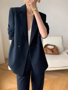 Vintage Slim Fit Women Trousers Suits Formal Casual Business Jacket & Pencil Pants Ladies Two Pieces Blazer Set Femme Outfits