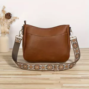 Vintage Vegan Women Crossbody Bag Retro Ethnic Style Wide Bag Strap Shoulder Bag Women's Fashion Handbag Purse