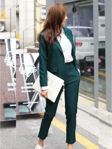 Women Casual Business Blazer 2 Piece Set Office Lady Elegant Suit Solid Pencil Pants Notched Lapel Jacket Outfits Female Clothes