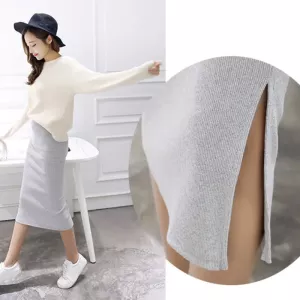 Women Casual Split Pencil Skirt Calf-Length Ladies Cotton Solid Stretch Slim Long Dress
