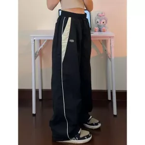 Women Casual Wide Leg Cargo Pants Drawstring Solid Streetwear Elastic Waist Sweatpants Loose Y2K Joggers Hip Hop Baggy Trousers