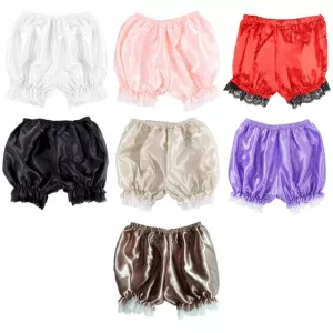 Women Imitation Silk Bloomers Lace Trim Panties Victorian Pumpkin Shorts