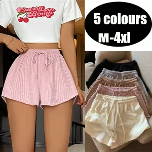 Women Shorts Summer High Elastic Lace Up Drawstring Wide Leg Sweat Fitness Running Shorts Loose Casual Large Sports Pants