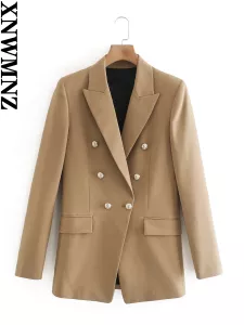 XNWMNZ Women's Stylish Slim double breasted Blazer Female elegant lapel long sleeve suit jacket spring fall coats