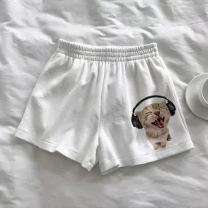 Y2k Loose Women's Shorts High Waist Star Fun Kitten Print Summer Harajuku Fashion Sports Sweatpants Beach Y2K Clothing